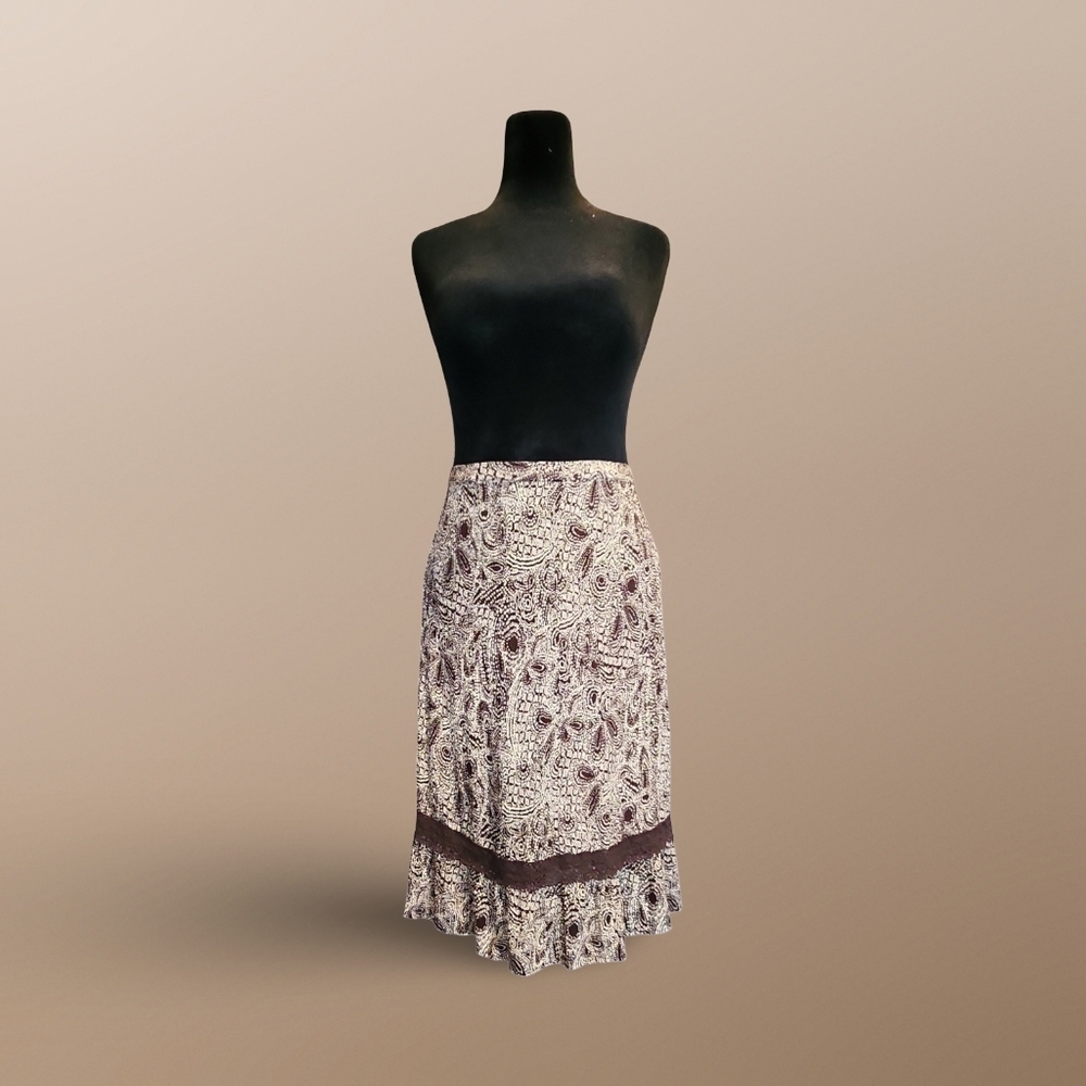 Boho Jaclyn Smith Cream and Brown A-Line Skirt Cottagecore Festival Hippie Tribe - Picture 6 of 8